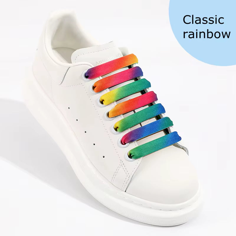 Gradient Color Shoelaces Rainbow Shoelace MCQ Classic Casual White Shoes Flat Laces Unisex Precision Weaving 100CM 6 Colors