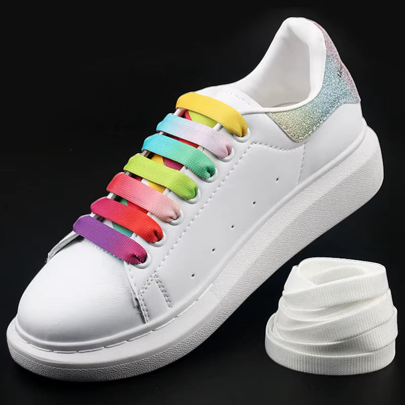 Gradient Color Shoelaces Rainbow Shoelace MCQ Classic Casual White Shoes Flat Laces Unisex Precision Weaving 100CM 6 Colors