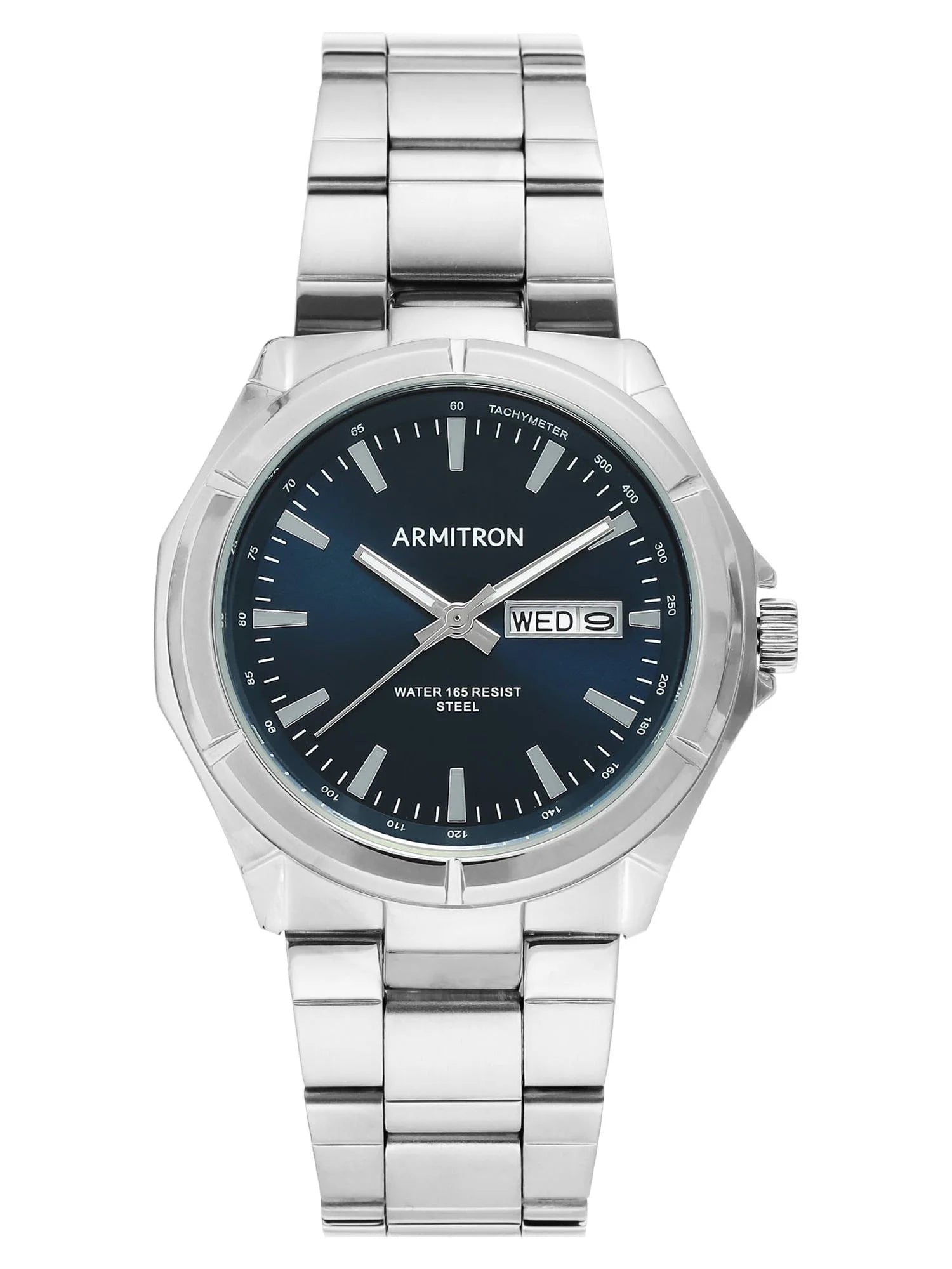 Men'S Silver-Tone and Blue Day Date Dress Watch